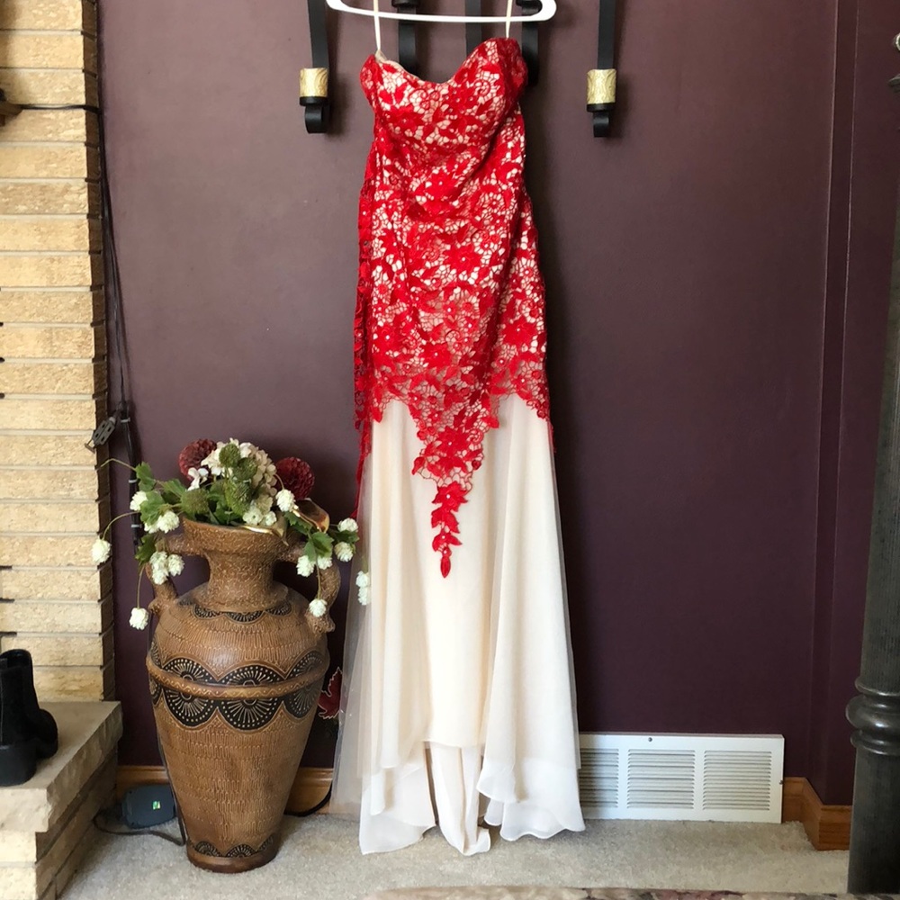 Red lace A line Gown